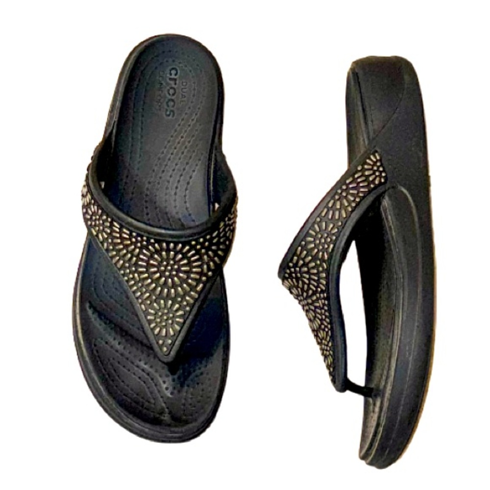 Crocs Black Dual Comfort bead thong sandals women’s flip flops shoes size 9